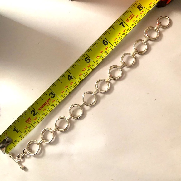 Double Round Link Sterling Silver Toggle Closure Bracelet - Picture 11 of 13